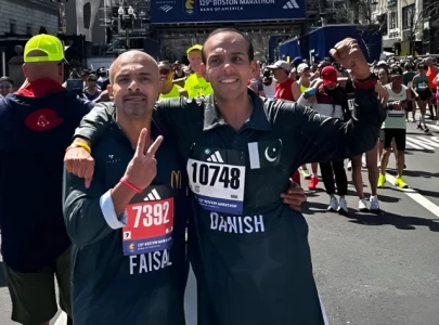 Pakistan’s Faisal, Danish set unique world record at Boston Marathon